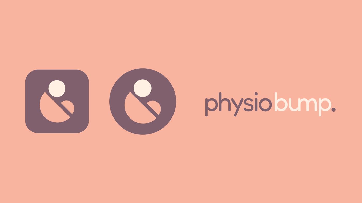 Physio Bump app icon, favicon and logotype on Peach Bump